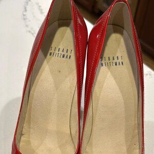 Stuart Weitzman Red Patent Leather Peep Toe Pumps Size 8.5